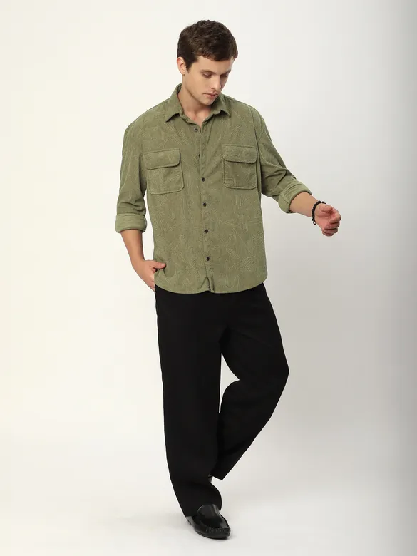 Sage Green Tribal Textured Corduroy Shirt
