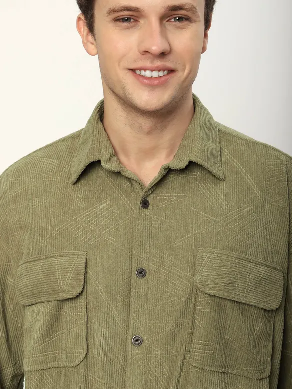 Sage Green Tribal Textured Corduroy Shirt