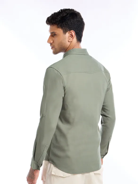Sage Green Waffle Texture Shirt