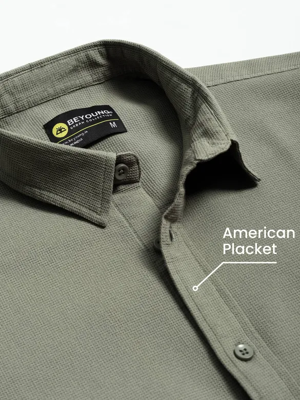 Sage Green Waffle Texture Shirt