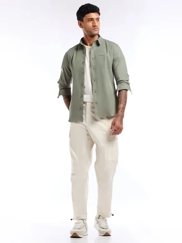 Sage Green Waffle Texture Shirt