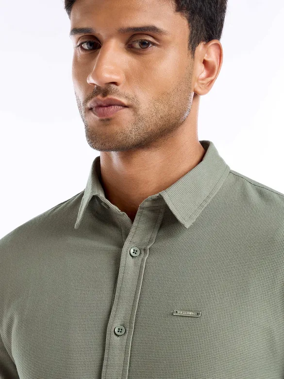 Sage Green Waffle Texture Shirt