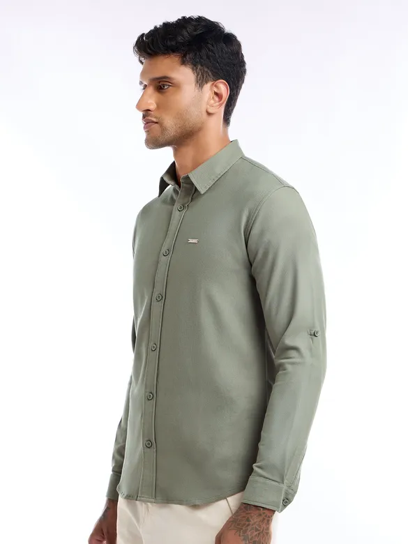 Sage Green Waffle Texture Shirt