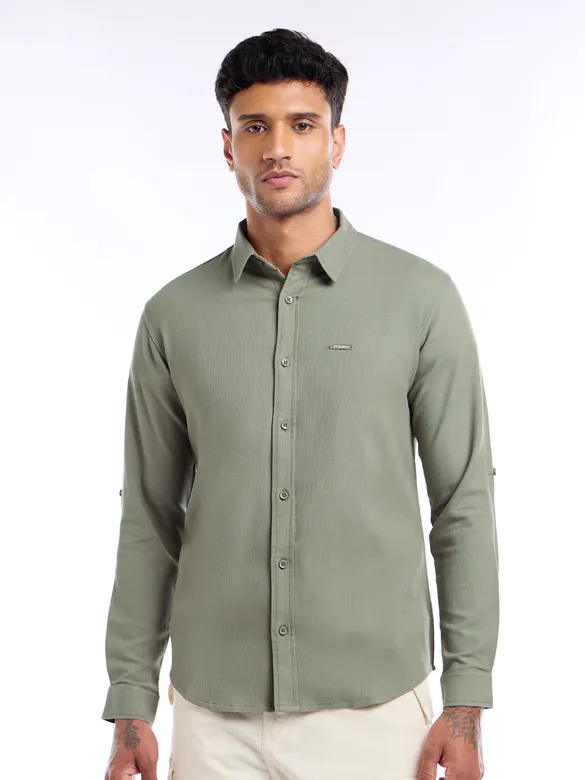 Sage Green Waffle Texture Shirt