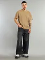 Sand Brown Ribbed Texture Oversized T-Shirt