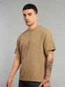 Sand Brown Ribbed Texture Oversized T-Shirt
