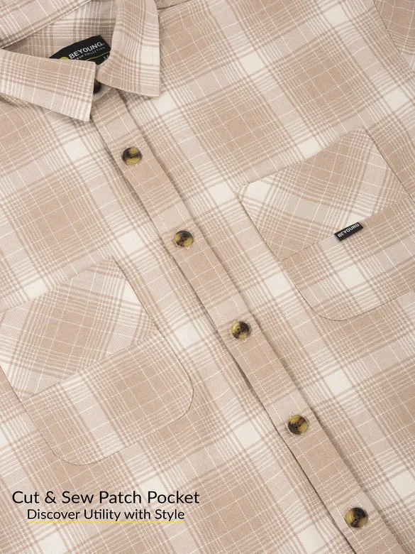 Sandy Beige Plaid Shirt for Men