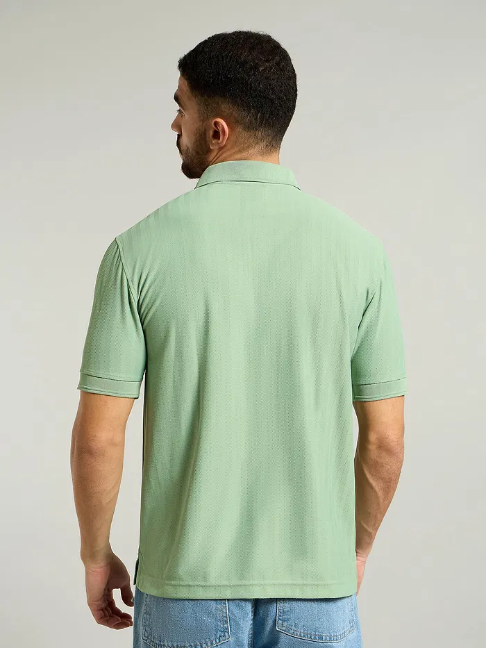 Seafoam Green Textured Zipper Polo T-shirt