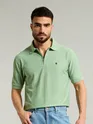Seafoam Green Textured Zipper Polo T-shirt