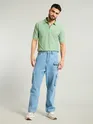 Seafoam Green Textured Zipper Polo T-shirt