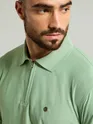 Seafoam Green Textured Zipper Polo T-shirt