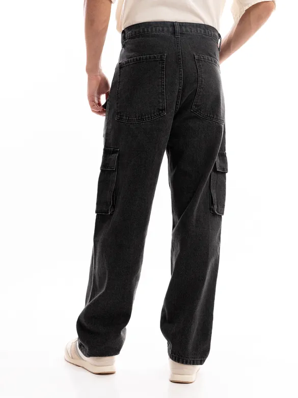 Shadow Grey Denim Oversized Cargo Pants