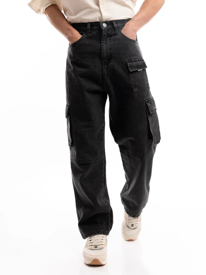Shadow Grey Denim Oversized Cargo Pants