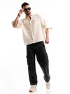 Shadow Grey Denim Oversized Cargo Pants