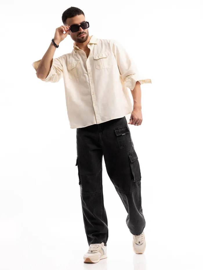Shadow Grey Denim Oversized Cargo Pants