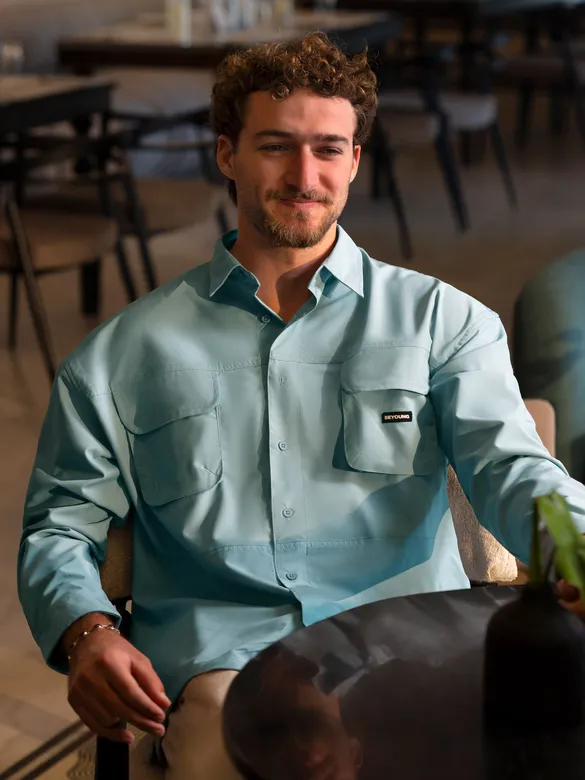 Sky Blue Baggy Pocketed Shirt