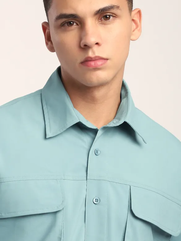 Sky Blue Baggy Pocketed Shirt