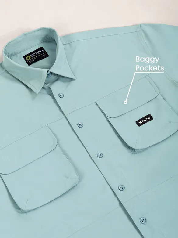 Sky Blue Baggy Pocketed Shirt