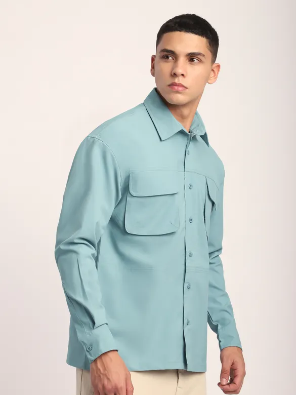 Sky Blue Baggy Pocketed Shirt