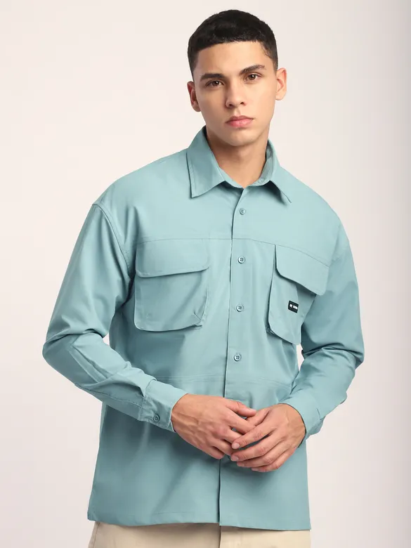 Sky Blue Baggy Pocketed Shirt