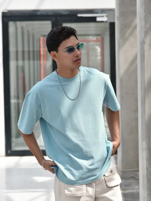 Sky Blue Textured Oversized T-shirt