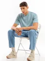 Sky Blue Textured Oversized T-shirt