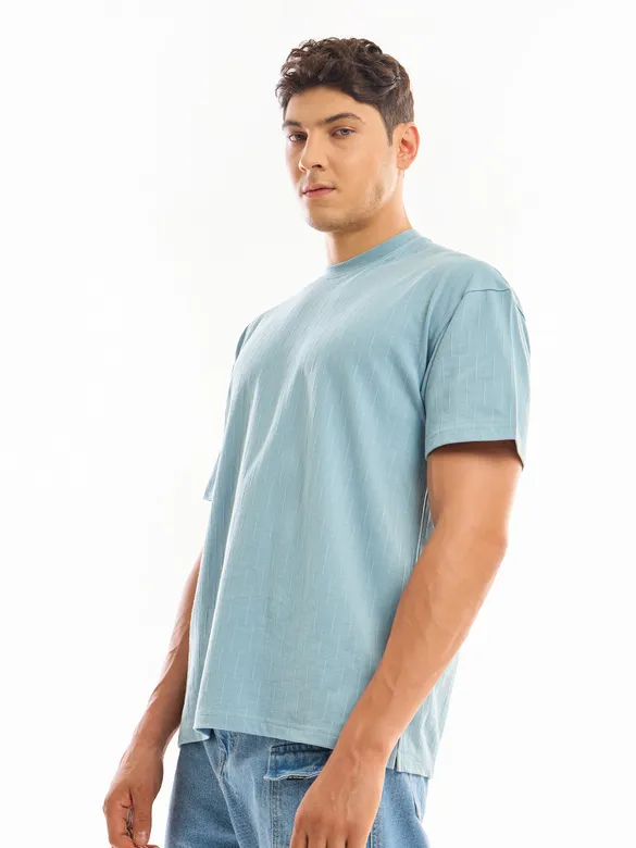 Sky Blue Textured Oversized T-shirt
