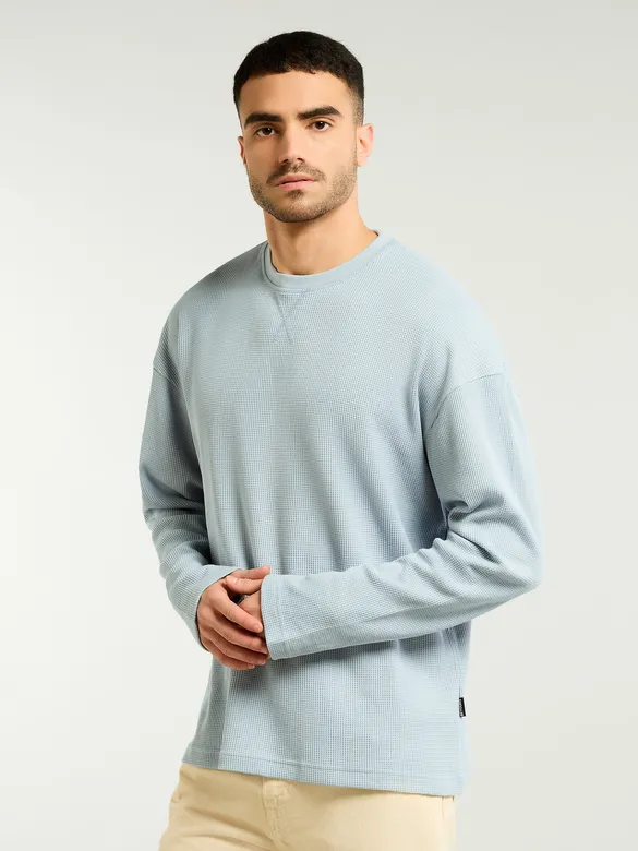 Sky Blue Waffle Texture Oversized T-shirt