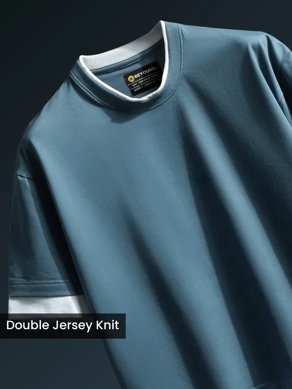 Smoky Blue Jersey Knit Oversized T-Shirt