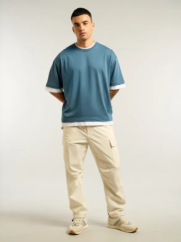 Smoky Blue Jersey Knit Oversized T-Shirt