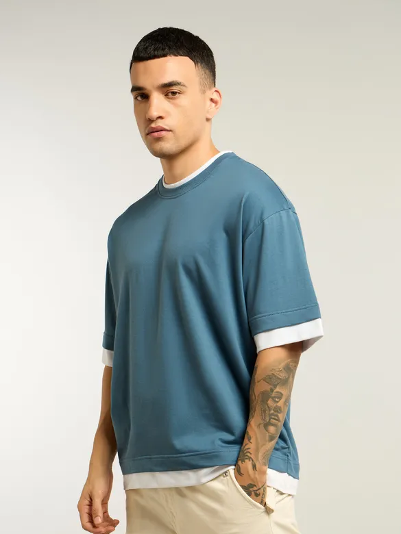Smoky Blue Jersey Knit Oversized T-Shirt