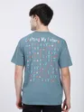 Smoky Blue Typography Printed Oversized T-Shirt