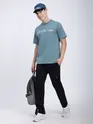 Smoky Blue Typography Printed Oversized T-Shirt