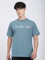 Smoky Blue Typography Printed Oversized T-Shirt