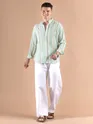 Soft Aqua Stripe Mandarin Collar Shirt