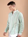Soft Aqua Stripe Mandarin Collar Shirt