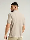 Soft Beige Textured Zipper Polo T-shirt