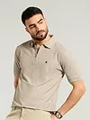Soft Beige Textured Zipper Polo T-shirt