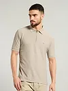 Soft Beige Textured Zipper Polo T-shirt