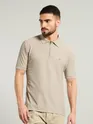 Soft Beige Textured Zipper Polo T-shirt