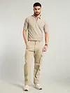 Soft Beige Textured Zipper Polo T-shirt