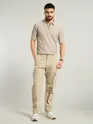 Soft Beige Textured Zipper Polo T-shirt