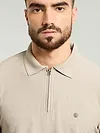 Soft Beige Textured Zipper Polo T-shirt