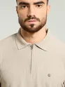 Soft Beige Textured Zipper Polo T-shirt