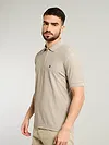 Soft Beige Textured Zipper Polo T-shirt