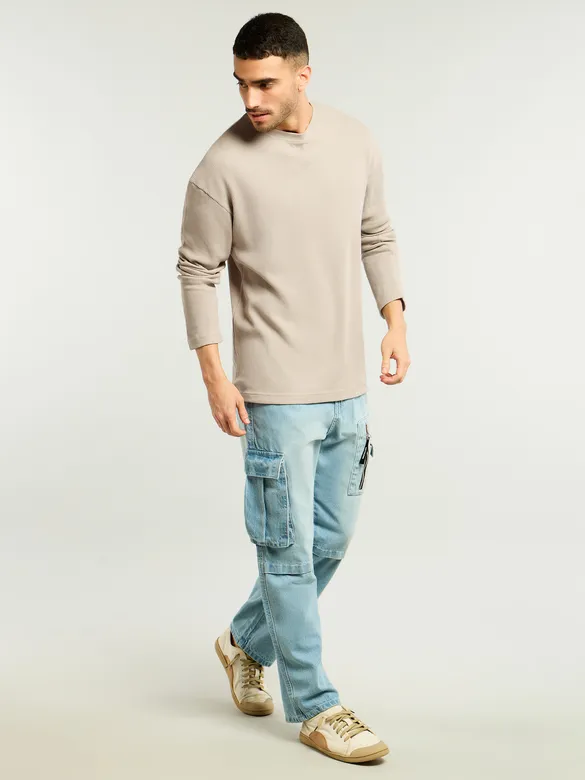 Soft Beige Waffle Texture Oversized T-shirt