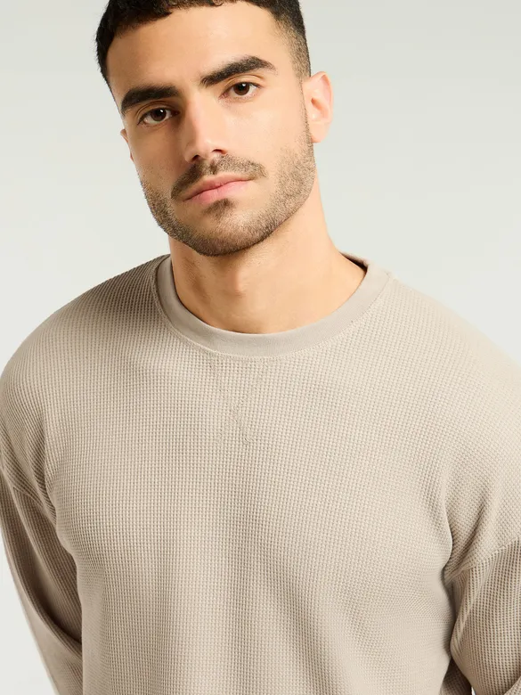 Soft Beige Waffle Texture Oversized T-shirt