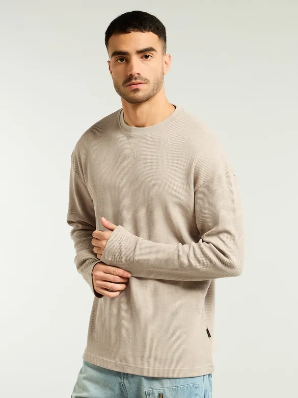 Soft Beige Waffle Texture Oversized T-shirt