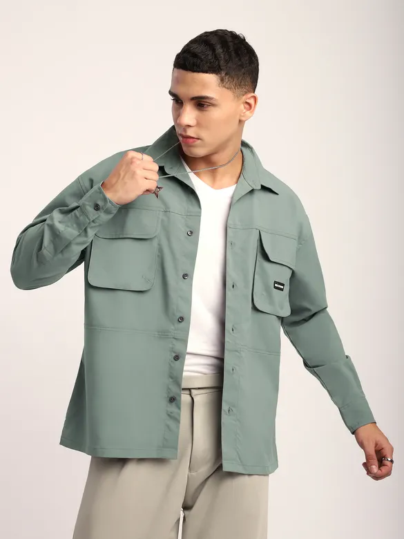 Space Grey Baggy Pocketed Shirt