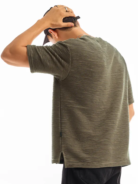Tan Brown Textured Oversized T-shirt